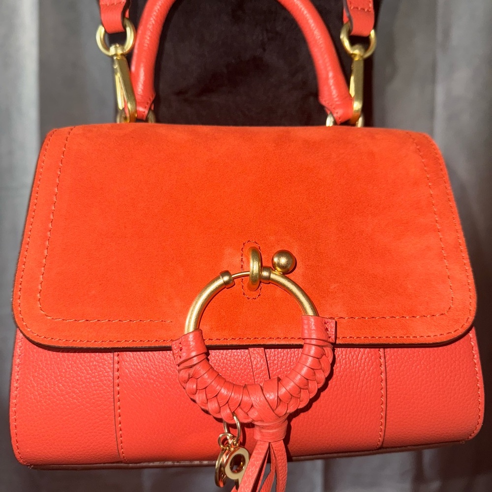 See by Chloe Coral Orange Suede and Leather Crossbody Bag